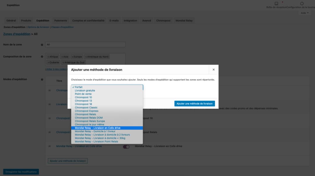Ajouter une méthode de livraison Chronopost dans WooCommerce
