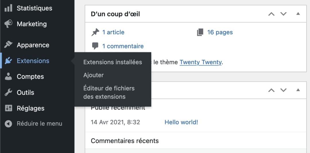 Installer une extension sur WordPress