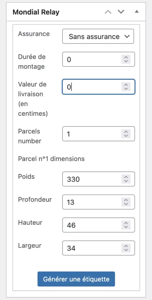 Bouton de génération d’étiquette Mondial Relay