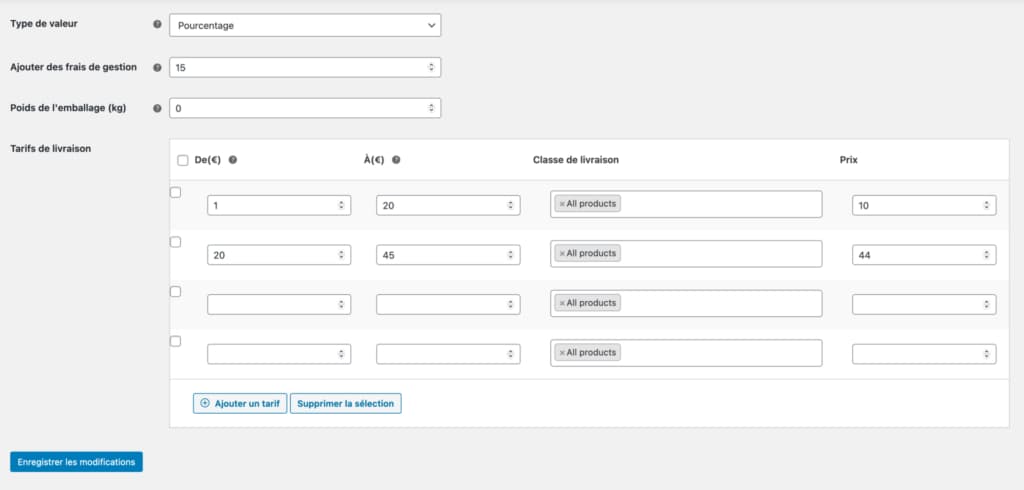 Personnalisez vos tarifs de livraison