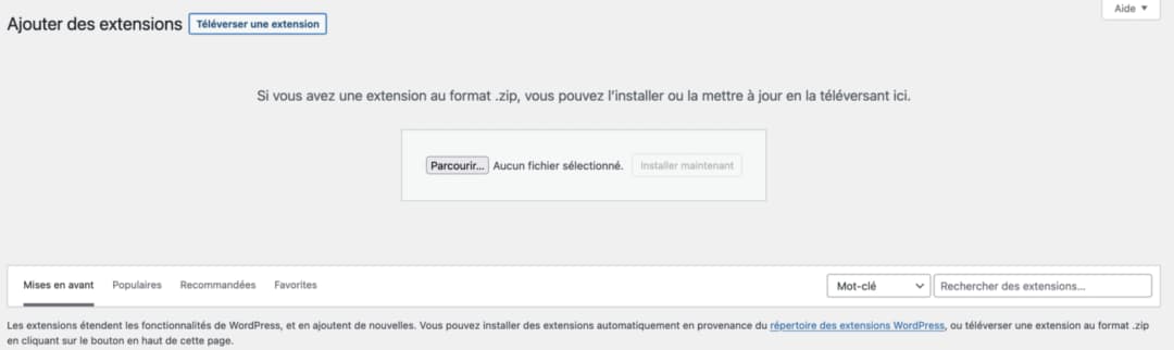 Téléverser une extension sur WordPress